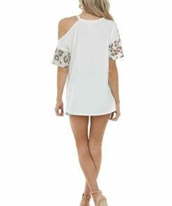 BiBi Ivory Multi Leopard Print Abstract Top With Cold Shoulder Tops 31 BiBi Ivory Multi Leopard Print Abstract Top With Cold Shoulder Tops