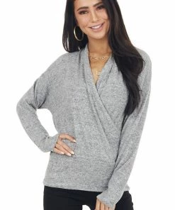 Cherish Heathered Dove Wrapped Surplice Long Sleeve Knit Top 23 Cherish Heathered Dove Wrapped Surplice Long Sleeve Knit Top