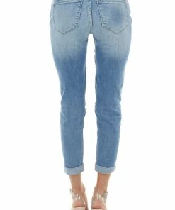 American Fit Bottoms Medium Wash Mid Rise Relaxed Fitted Distressed Denim Jeans