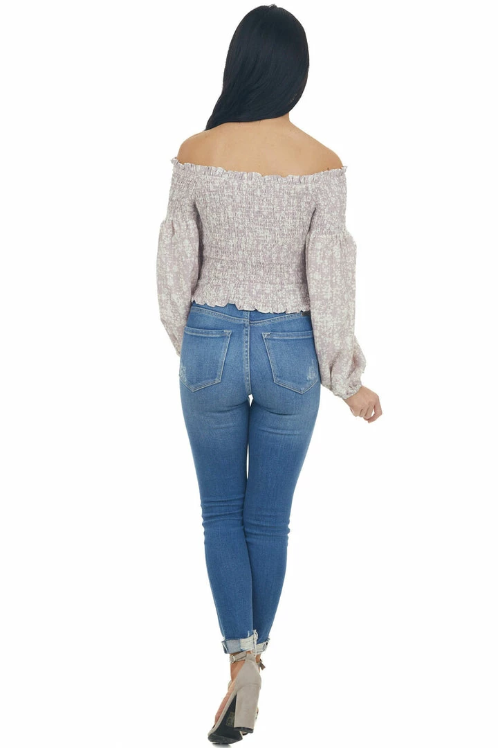 Illa Illa Lilac And Ivory Printed Smocked Off The Shoulder Blouse Tops 18 Illa Illa Lilac And Ivory Printed Smocked Off The Shoulder Blouse Tops