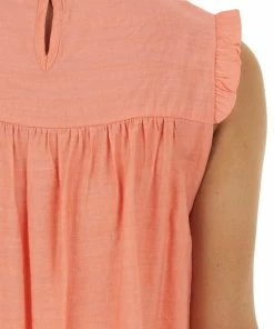 L Love Coral Sleeveless Woven Top With Keyhole Detail