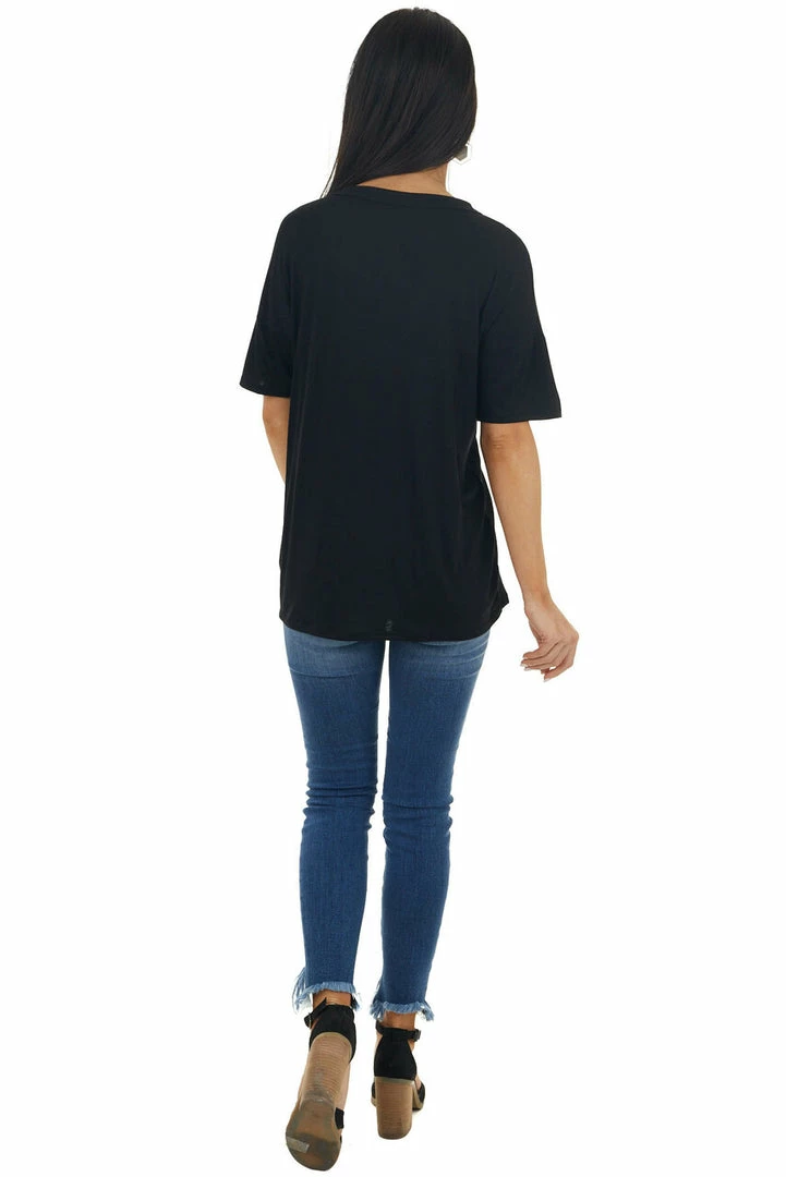 BiBi Tops Black Short Sleeve Knit Top With Caged Neckline 18 BiBi Tops Black Short Sleeve Knit Top With Caged Neckline