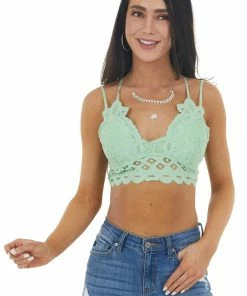 Anemone Pistachio Floral Lace Bralette With Criss Cross Straps Accessories