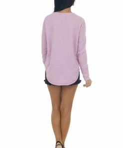 143 Story Orchid Thermal Knit Henley Long Sleeve Top