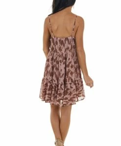Entro Dresses Mauve Printed Ruffle Hem Babydoll Dress