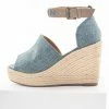 Not Rated Denim Open Toed Espadrille Wedge With Ankle Strap