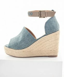 Not Rated Denim Open Toed Espadrille Wedge With Ankle Strap