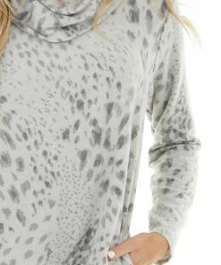 First Love Heather Grey Leopard Print Cowl Neck Dress With Pockets 28 First Love Heather Grey Leopard Print Cowl Neck Dress With Pockets