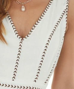 BiBi Ivory Swiss Dot Sleeveless Short Woven Dress