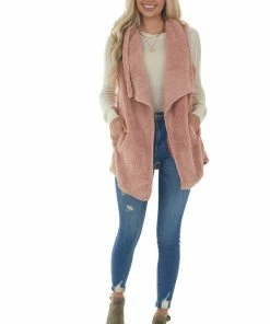 CY Fashion Dusty Punch Fuzzy Open Front Vest With Pockets Outerwear 18 CY Fashion Dusty Punch Fuzzy Open Front Vest With Pockets Outerwear