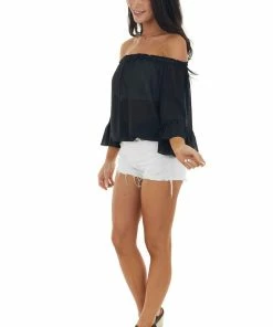 Ninexis Black Off The Shoulder Top With Ruffle Detail 15 Ninexis Black Off The Shoulder Top With Ruffle Detail