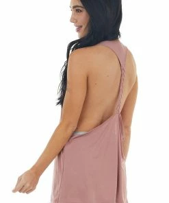 CY Fashion Dusty Rose Sleeveless Tank Top With Braided Racerback Detail Tops