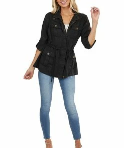C'est Toi Black Long Sleeve Jacket With Front Pocket Details Outerwear