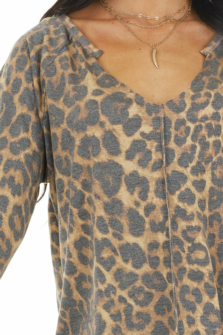 BiBi Tops Camel Leopard Print Knit Top With Reverse Stitch Details 16 BiBi Tops Camel Leopard Print Knit Top With Reverse Stitch Details