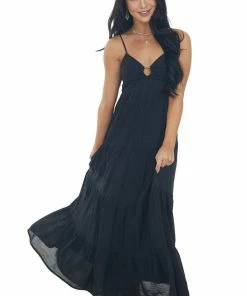 Entro Dresses Black Sleeveless Tiered Maxi Dress