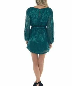 Vine & Love Forest Sequined Bubble Sleeve Short Dress