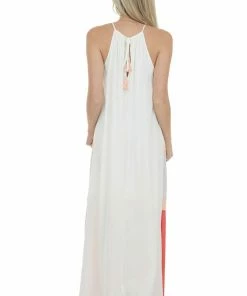 Main Strip Ivory And Coral Chevron Colorblock Halter Neck Maxi Dress 27 Main Strip Ivory And Coral Chevron Colorblock Halter Neck Maxi Dress