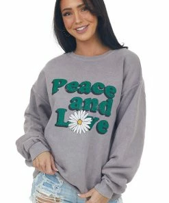 Sweet Claire Tops Vintage Grey 'Peace And Love' Graphic Sweater