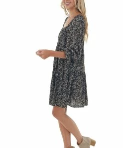 She + Sky Dresses Black Floral Square Neck Tiered Babydoll Dress 28 She + Sky Dresses Black Floral Square Neck Tiered Babydoll Dress