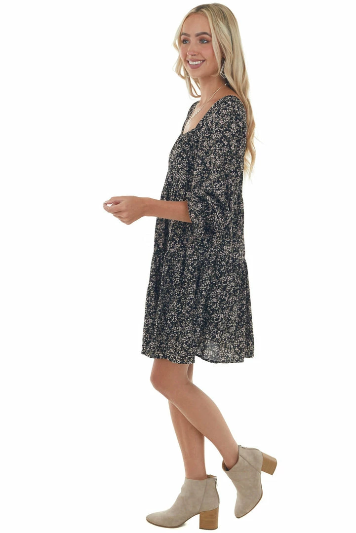 She + Sky Dresses Black Floral Square Neck Tiered Babydoll Dress 13 She + Sky Dresses Black Floral Square Neck Tiered Babydoll Dress