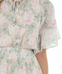 Entro Peach Floral Print Ruffle Woven Mini Dress 25 Entro Peach Floral Print Ruffle Woven Mini Dress