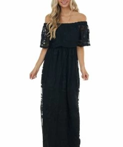 Dress Day Black Off Shoulder Floral Lace Overlay Maxi Dress Dresses