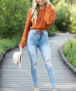 Cello Jeans Light Acid Wash High Rise Jeans With Light Distressing Bottoms