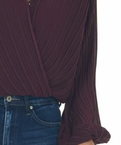 She + Sky Tops Plum Surplice Long Sleeve Pleated Blouse