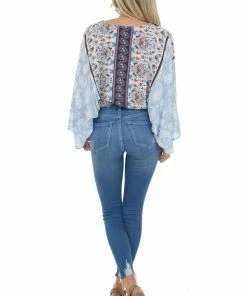 Entro Light Cornflower Multiprint Surplice Bodysuit