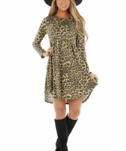 CollectiveRack Dark Beige Leopard Print Babydoll Dress With Pockets