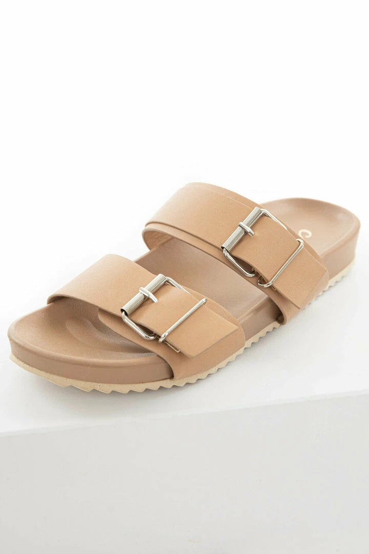 CCOCCI Dark Latte Double Buckle Strap Slide Sandals 10 CCOCCI Dark Latte Double Buckle Strap Slide Sandals