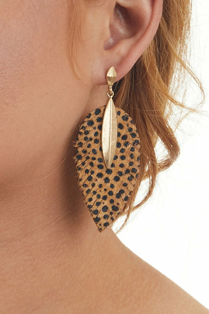 Fame Accessories Cognac Animal Print Feather Drop Earrings 6 Fame Accessories Cognac Animal Print Feather Drop Earrings