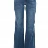 Risen Dark Wash High Rise Raw Hem Flare Fit Jeans