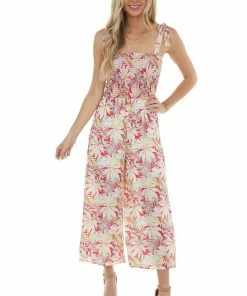 Fantastic Fawn Raspberry Floral Sleeveless Woven Jumpsuit Dresses