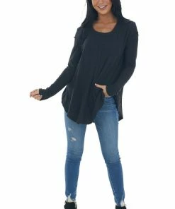 143 Story Black Scoop Neckline Rounded Hem Knit Top Tops 33 143 Story Black Scoop Neckline Rounded Hem Knit Top Tops