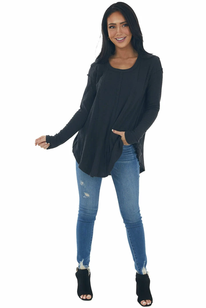 143 Story Black Scoop Neckline Rounded Hem Knit Top Tops 18 143 Story Black Scoop Neckline Rounded Hem Knit Top Tops
