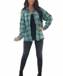 Fantastic Fawn Tops Mint Plaid Collared Chest Pocket Flannel 24 Fantastic Fawn Tops Mint Plaid Collared Chest Pocket Flannel