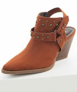 East Lion Corp. Dark Rust Faux Suede Mule Heel Studded Bootie Shoes 23 East Lion Corp. Dark Rust Faux Suede Mule Heel Studded Bootie Shoes