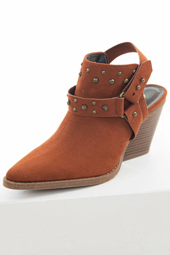East Lion Corp. Dark Rust Faux Suede Mule Heel Studded Bootie Shoes 10 East Lion Corp. Dark Rust Faux Suede Mule Heel Studded Bootie Shoes
