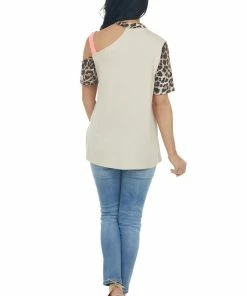 143 Story Beige And Neon Pink Leopard Print Top Tops