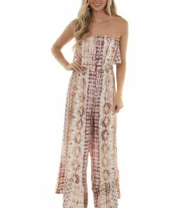 Illa Illa Pastel Pink Abstract Print Strapless Jumpsuit