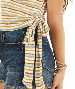 Sadie & Sage Tops Cream Multicolor Striped Textured Knit Top With Side Tie 28 Sadie & Sage Tops Cream Multicolor Striped Textured Knit Top With Side Tie