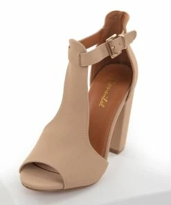 JOIA Nude Peep Toe Ankle Strap Block Heels 20 JOIA Nude Peep Toe Ankle Strap Block Heels