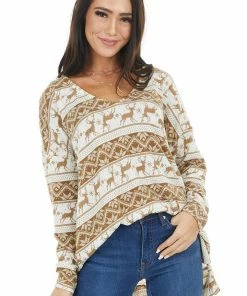Lovely J Camel And Ivory Holiday Print Oversized Long Sleeve Top 29 Lovely J Camel And Ivory Holiday Print Oversized Long Sleeve Top
