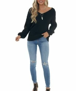 Staccato Tops Black Wide V Neck Long Sleeve Sweater