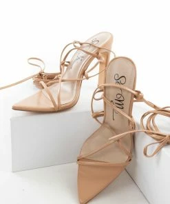 Kay Kay Fashion Shoes Peach Strappy Open Pointed Toe High Heels