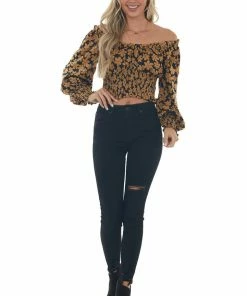 Lush Clothing Black And Copper Floral Cropped Satin Blouse 11 Lush Clothing Black And Copper Floral Cropped Satin Blouse