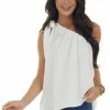 BiBi Ivory One Shoulder Top With Self Tie Strap Tops