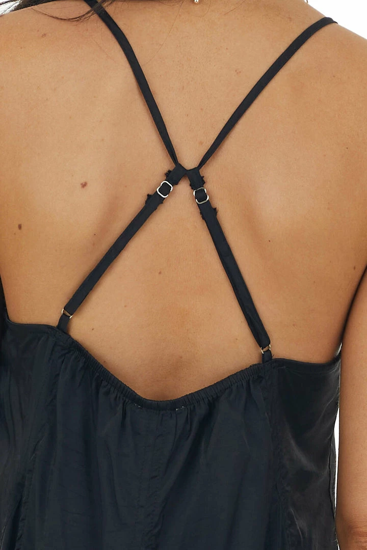 Entro Black Large Pleat Sleeveless Cami Dress With V Neck Dresses 14 Entro Black Large Pleat Sleeveless Cami Dress With V Neck Dresses