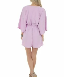 143 Story Orchid 3-4 Kimono Sleeve Romper With Elastic Waistline 18 143 Story Orchid 3-4 Kimono Sleeve Romper With Elastic Waistline
